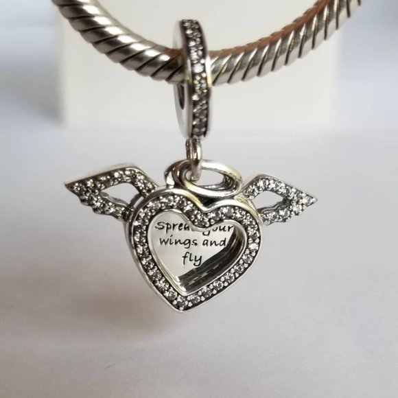 Pandora Heart and Angel Wings Dangle Charm - Picture 4 of 5
